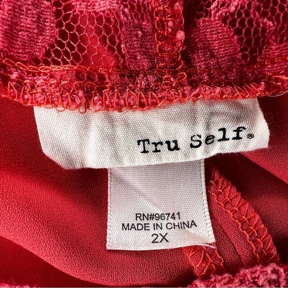 2X TRU SELF ORANGE LACE BLOUSE OPEN BACK CROPPED SHORT SLEEVE - Picture 11 of 13